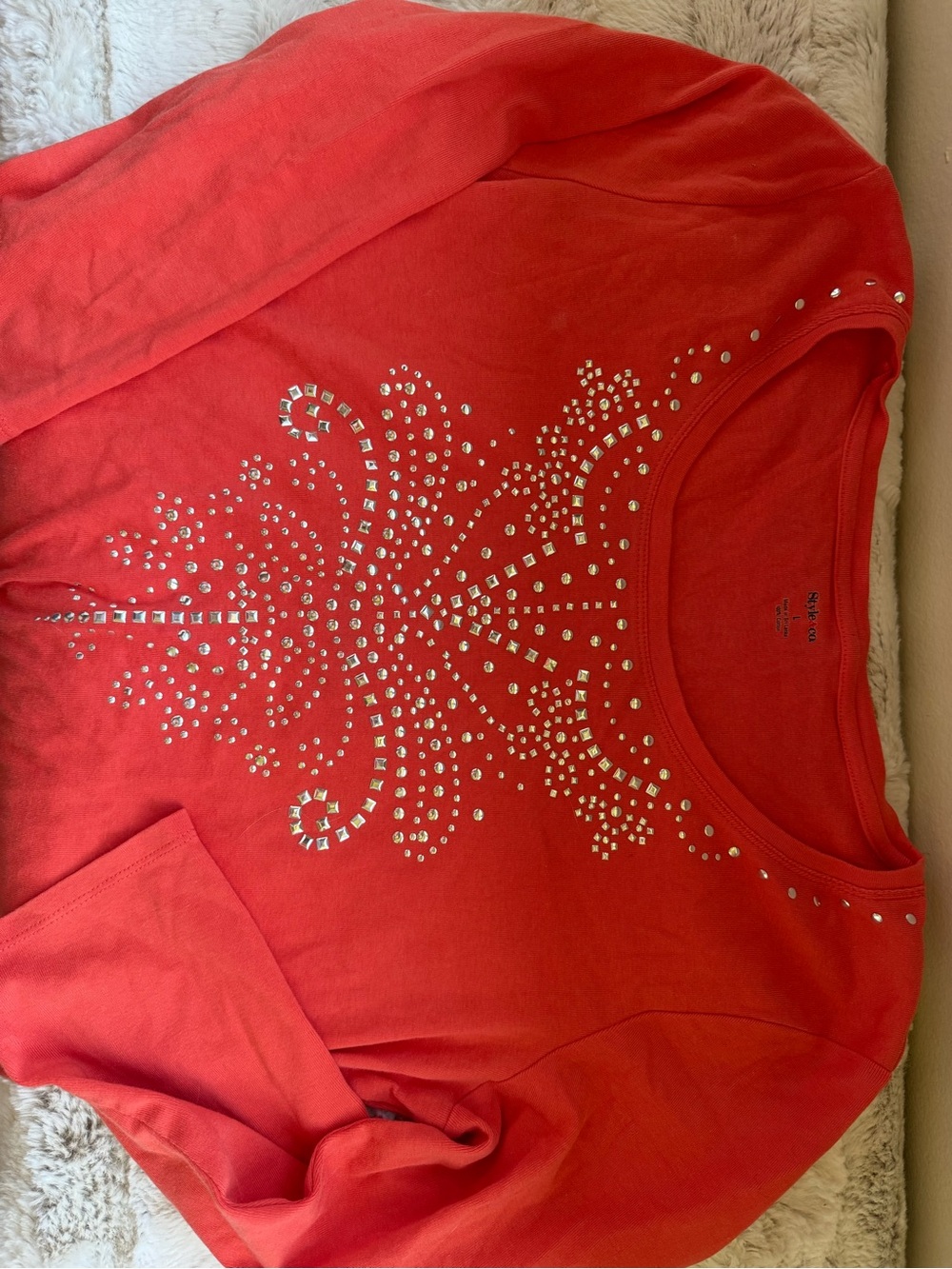 Embellished Red Long-Sleeve Women's Top